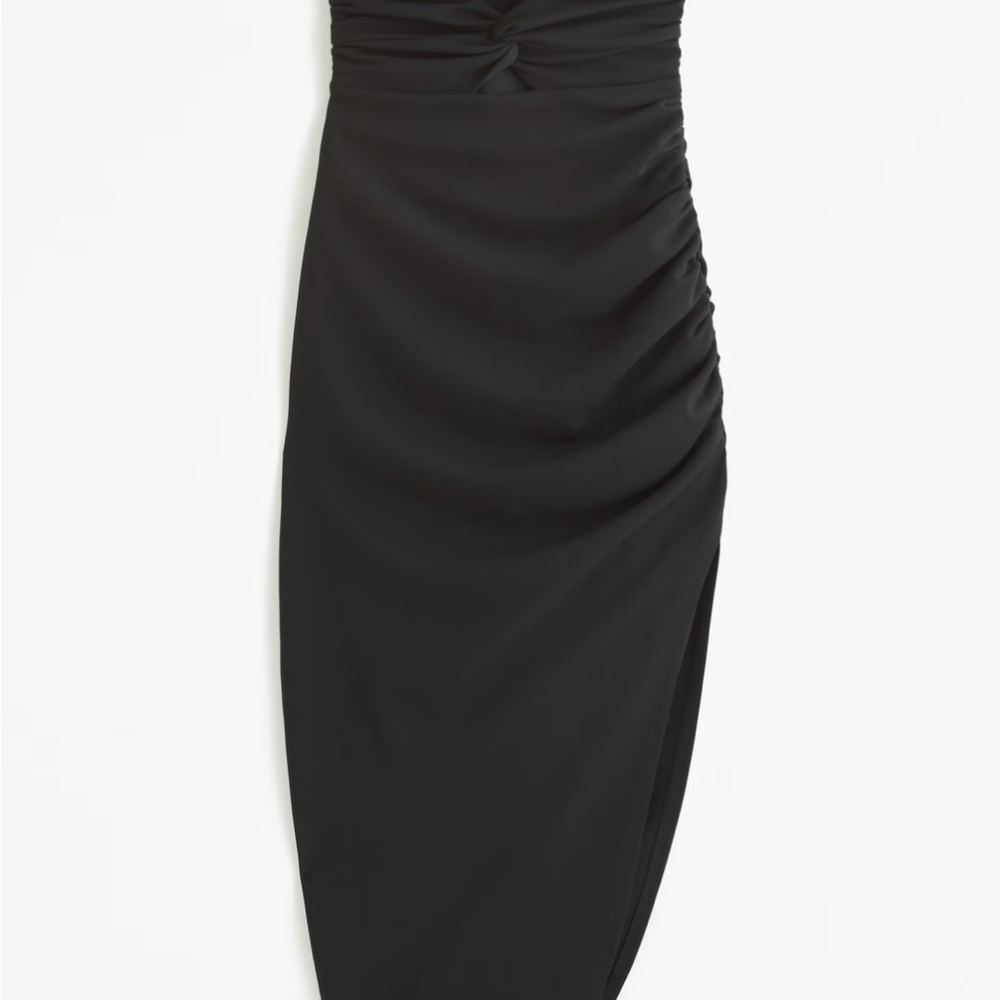 Abercrombie & Fitch Black Asymmetrical Bodycon Midi Dress w/ front twist cutout - Picture 2 of 4